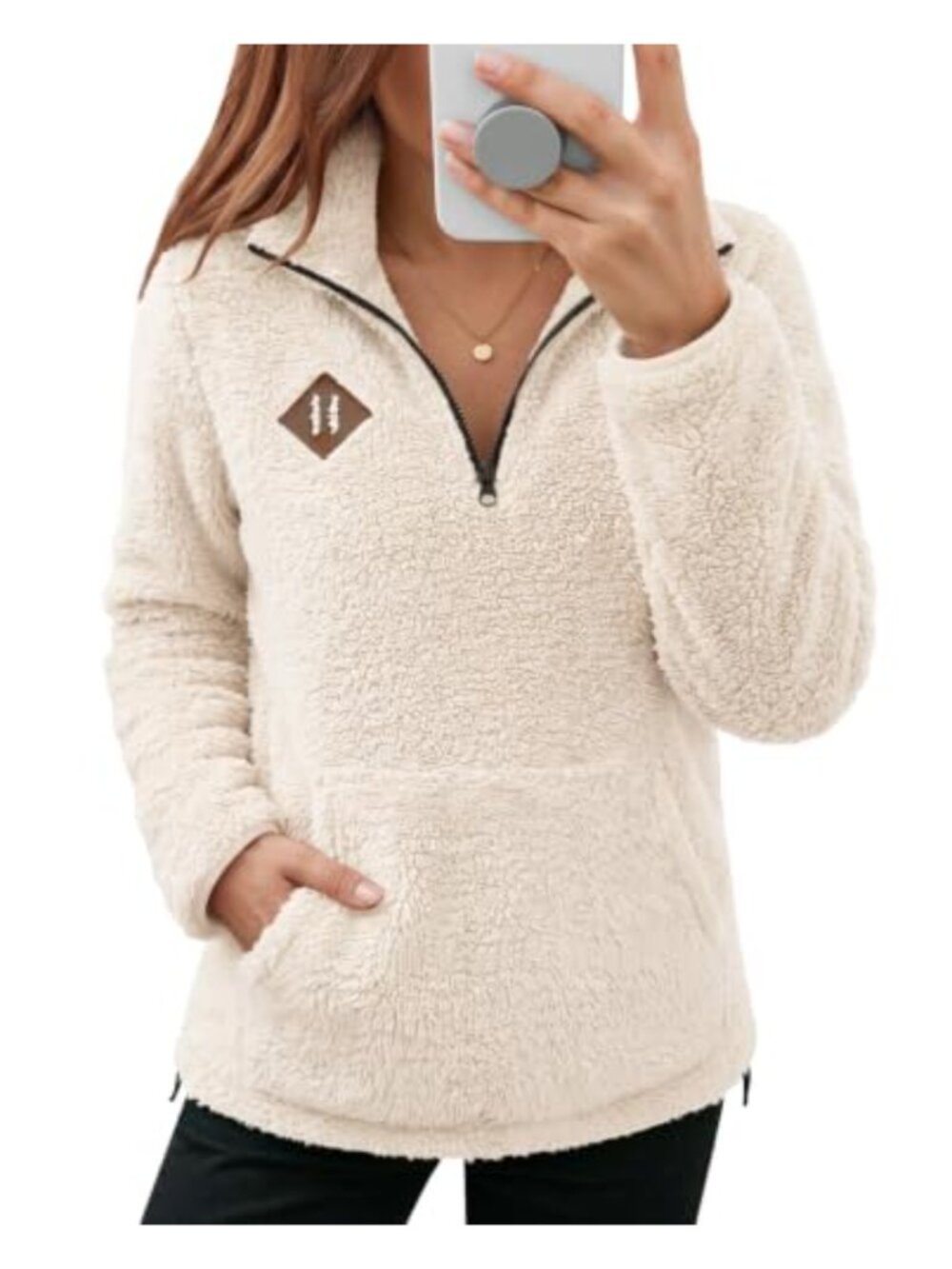 Women's Fleece Pullover Sweatshirt Half Zip Kangaroo Pocket Oversized